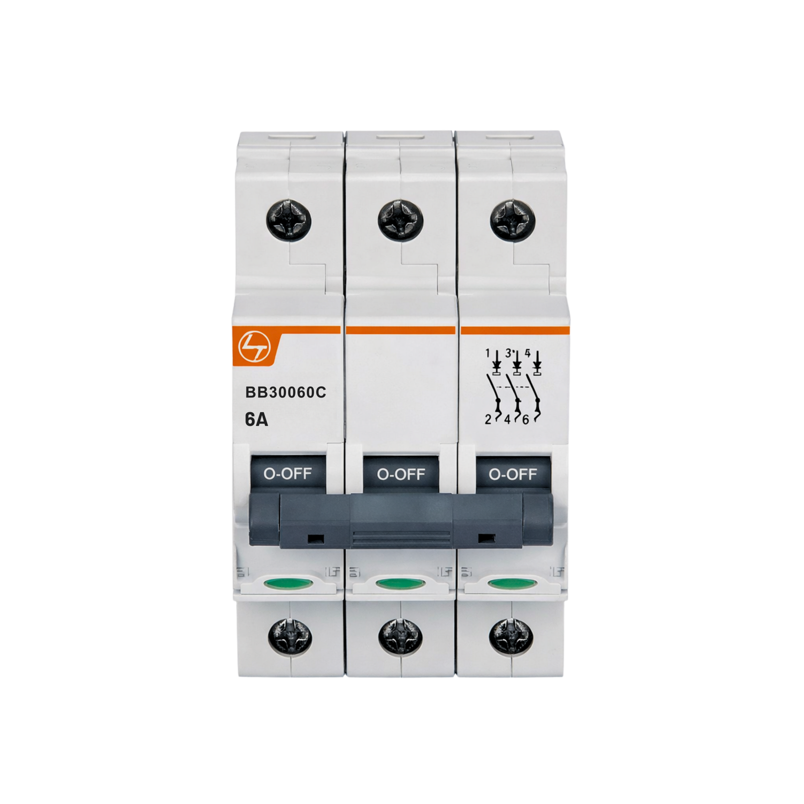 Lauritz Knudsen EXORA, MCB, 3 Pole, 415V AC, 10kA, C Curve, 6A  BB30060C