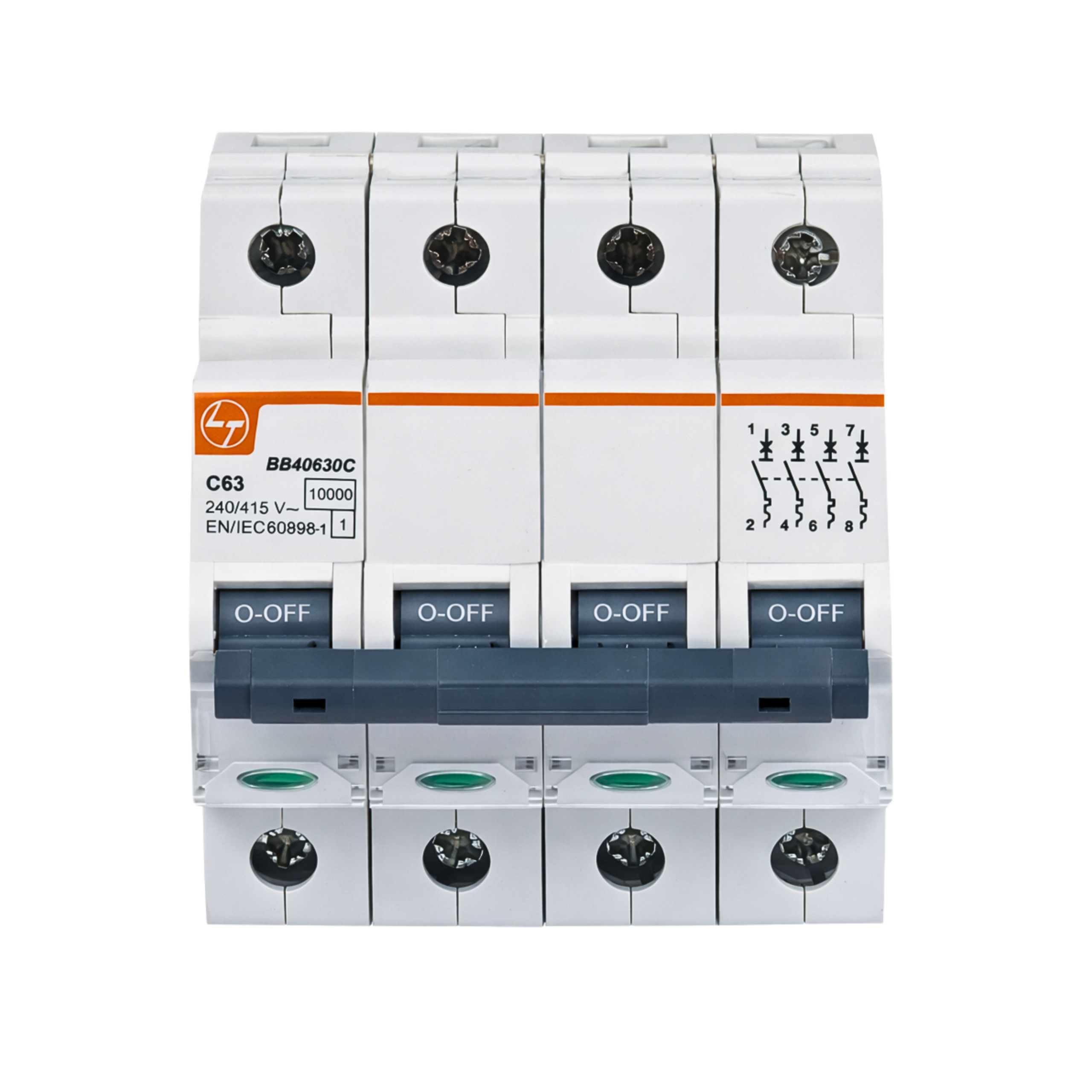 Lauritz Knudsen EXORA, MCB, 4 Pole, 415V AC, 10kA, C Curve, 63A  BB40630C